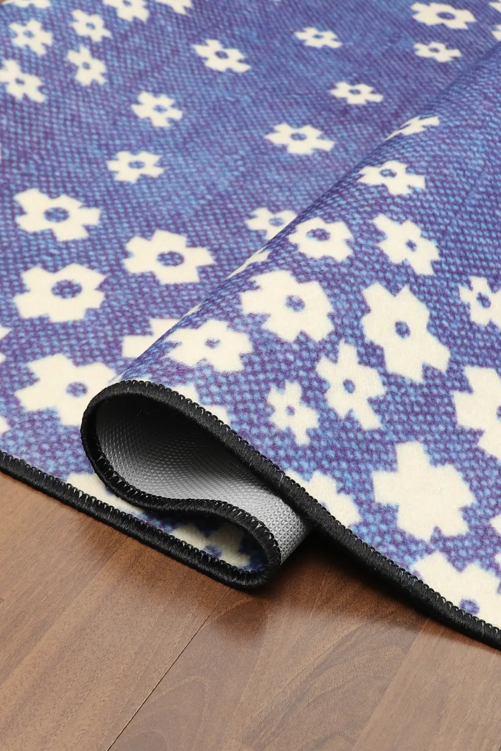 Purple With Beige Floral Print Rug