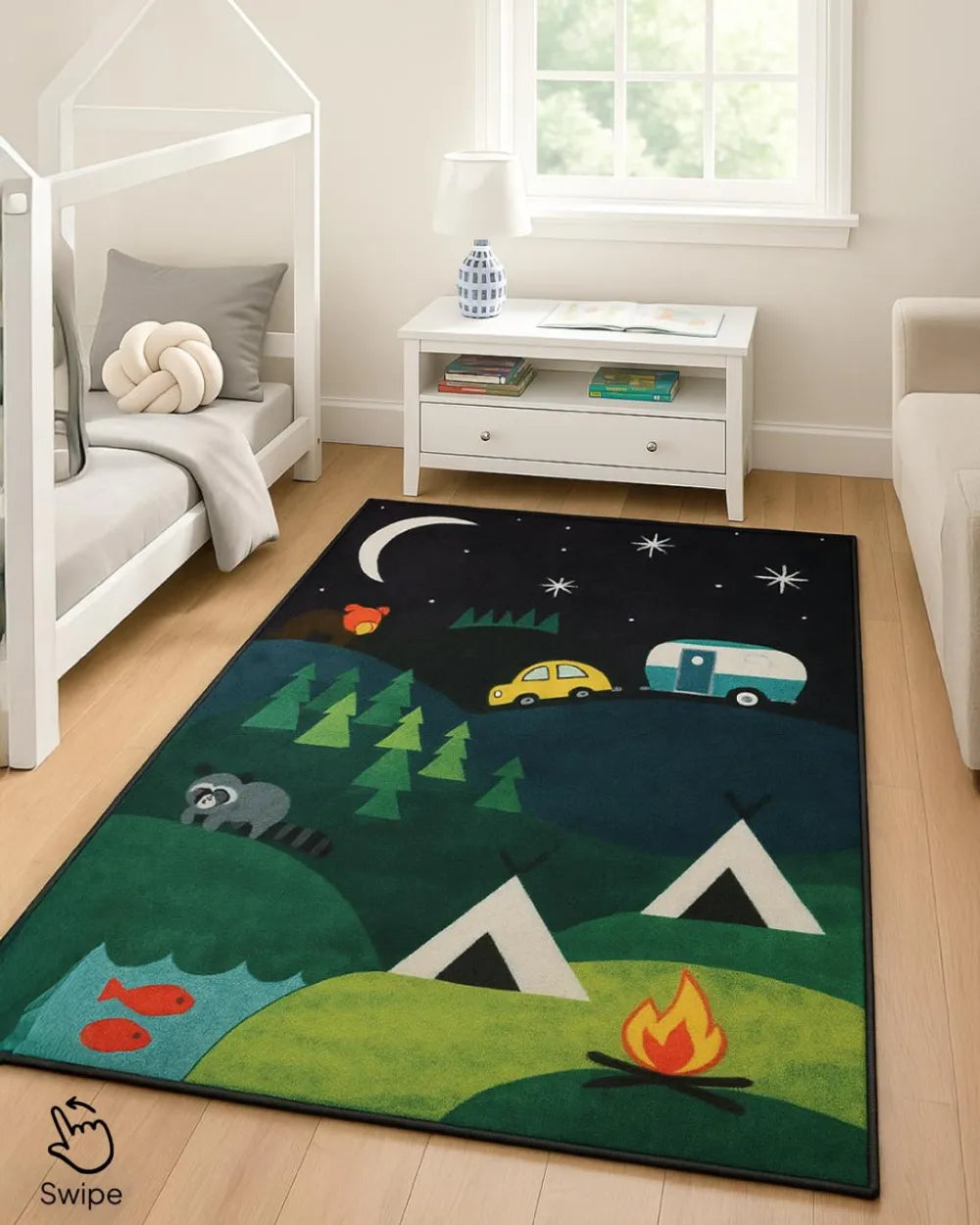 Multi Color Night Scenery Drawing Print Rug