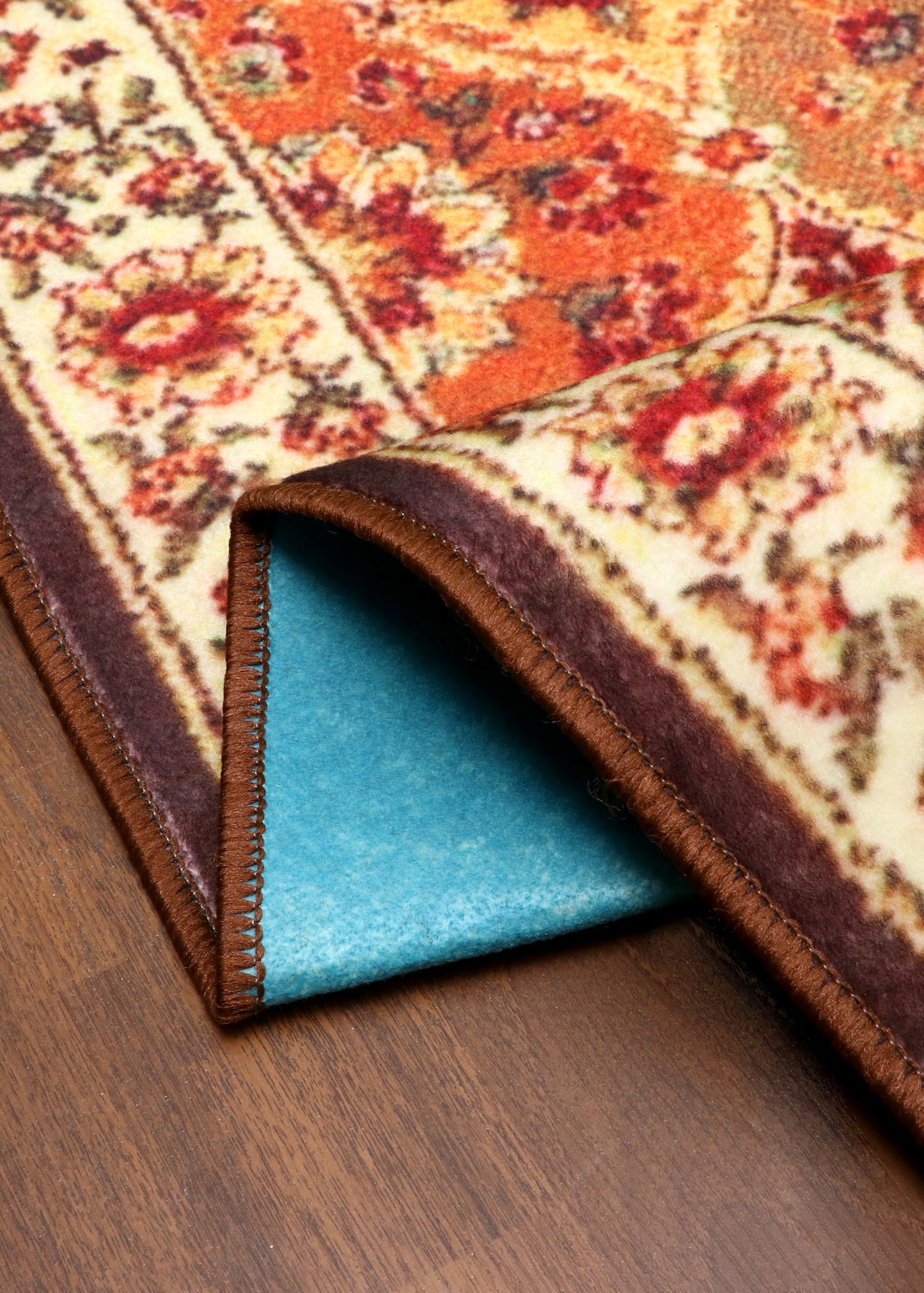 Multicolor Floral Medallion Area Non-Woven Rug with Felt Backing