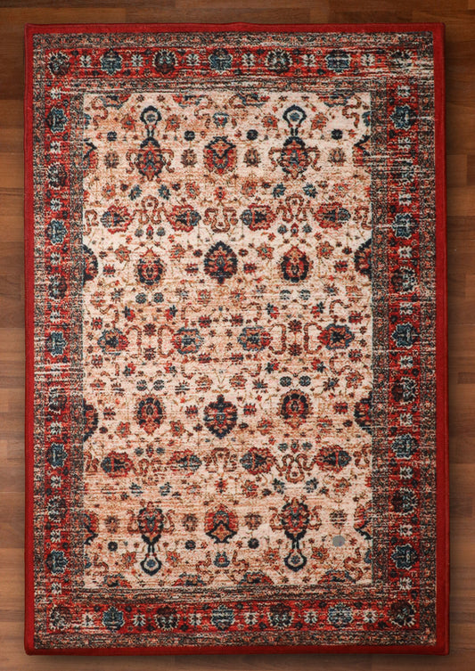 Beige with Multi Color All Over Print Rug