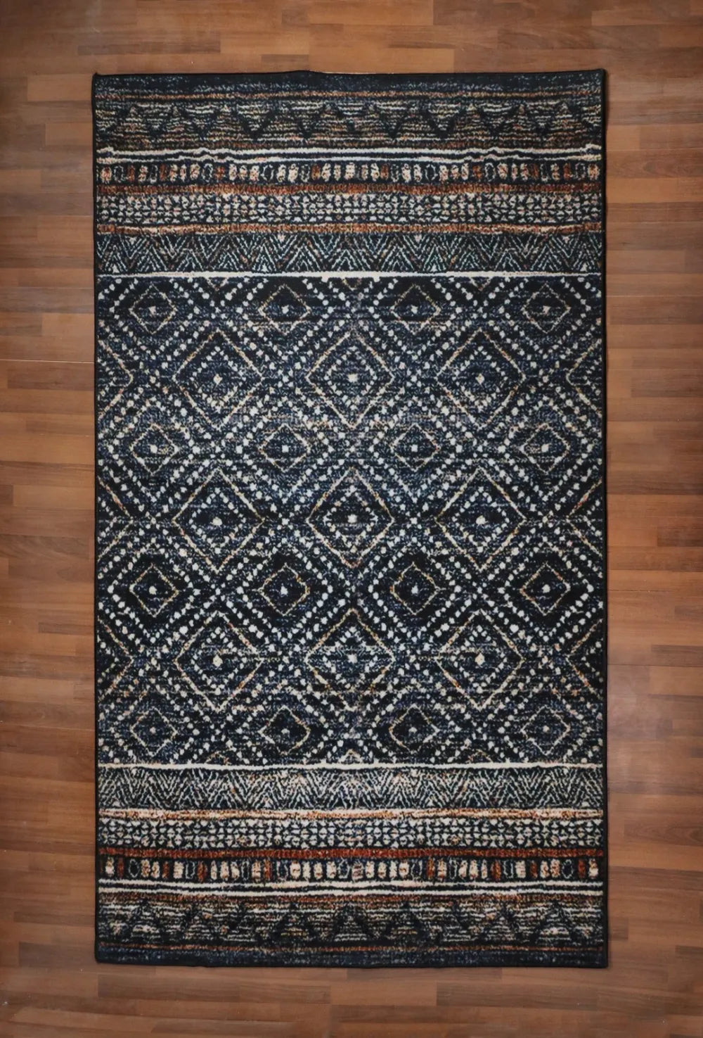 Black with Beige Killim Print Rug