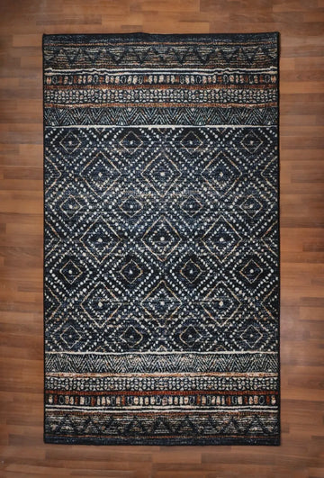 Black with Beige Killim Print Rug