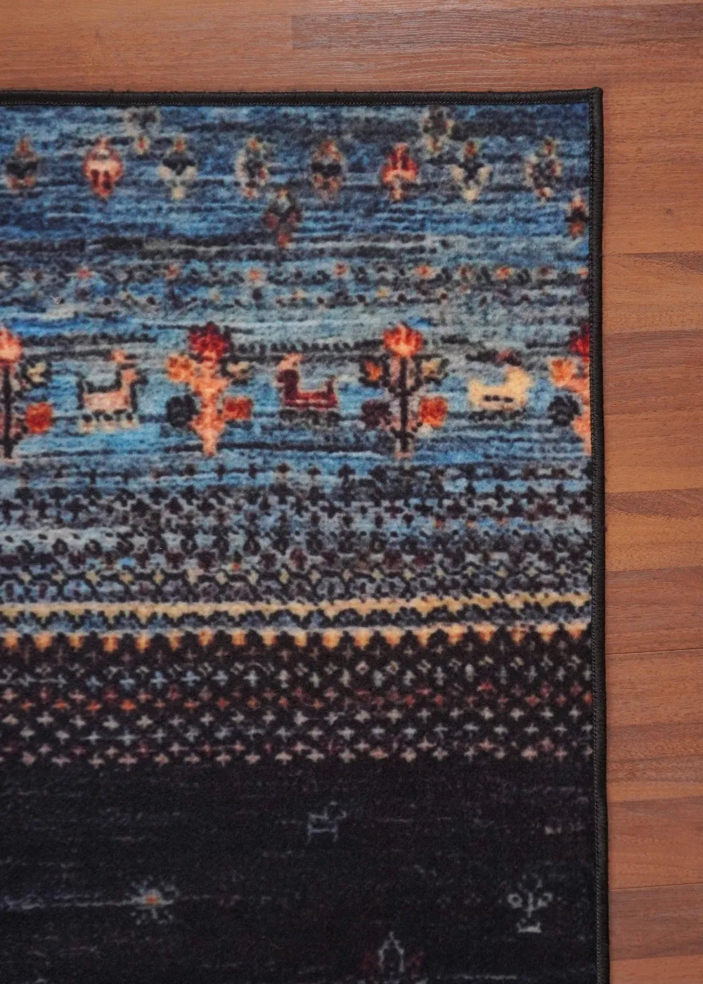 Dark Blue Multi Color Killim Print Rug