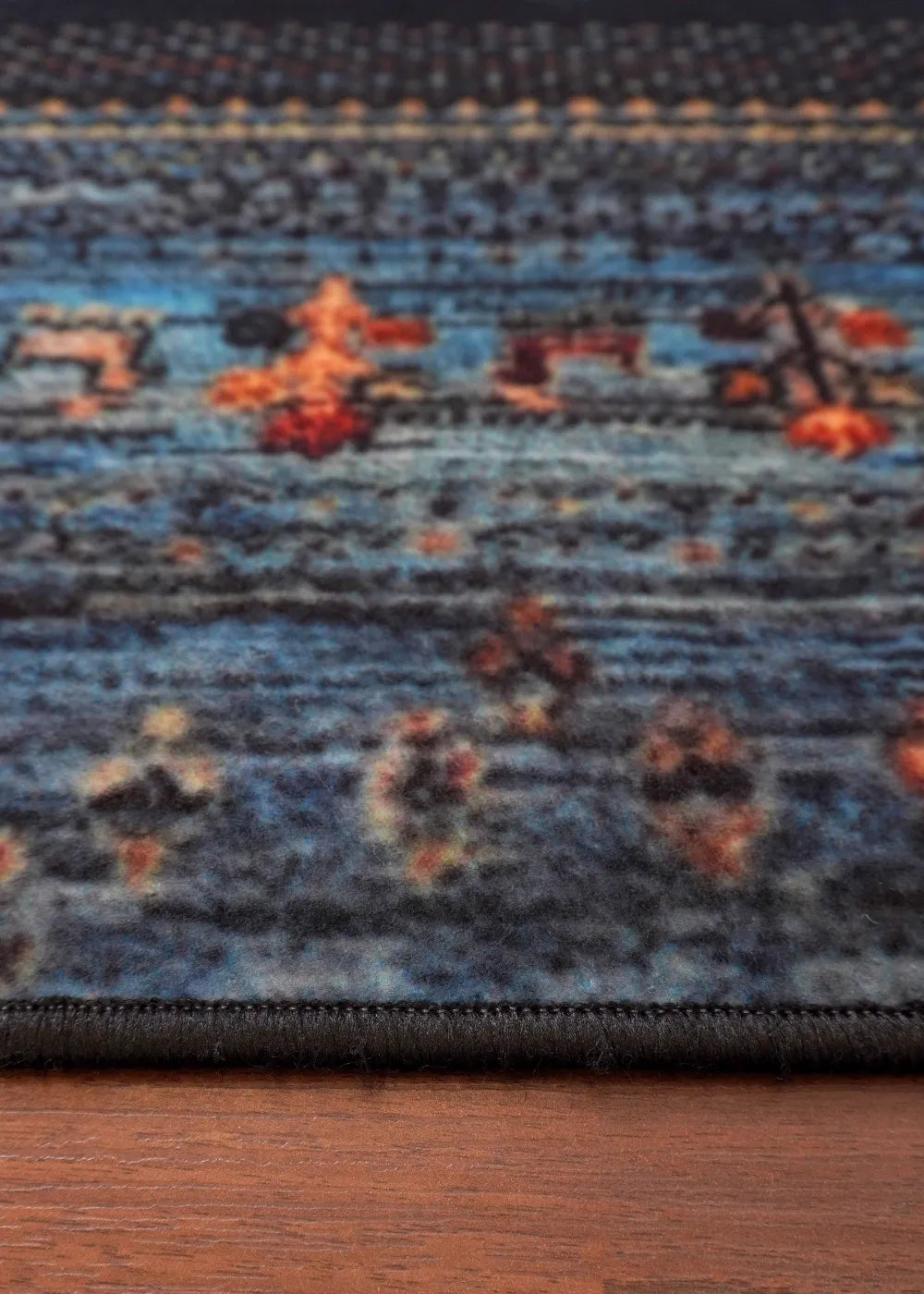 Dark Blue Multi Color Killim Print Rug