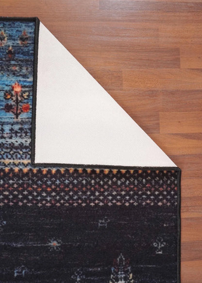 Dark Blue Multi Color Killim Print Rug