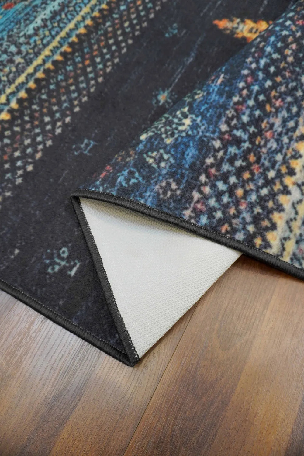 Dark Blue Multi Color Killim Print Rug