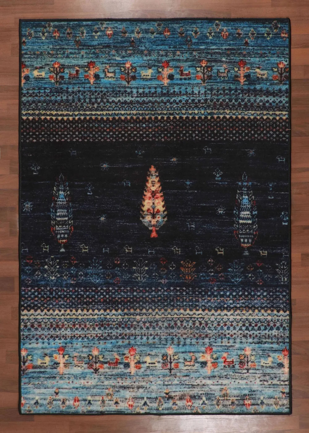 Dark Blue Multi Color Killim Print Rug