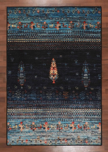 Dark Blue Multi Color Killim Print Rug