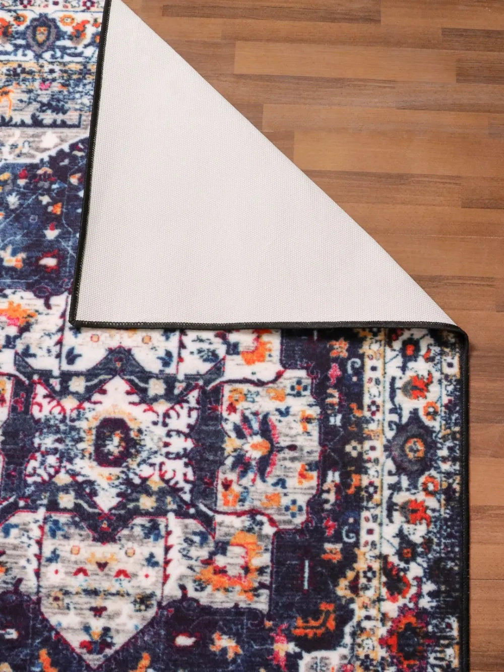 Dark Blue Multicolor Medallion Print Rug