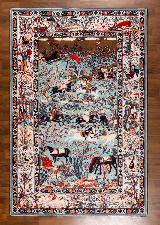 Vintage-Inspired Hunting Scene Rug – Multicolor with TPR Backing