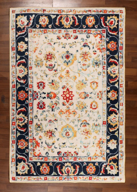 Ivory Floral Medallion Rug – Traditional Design with TPR Backing