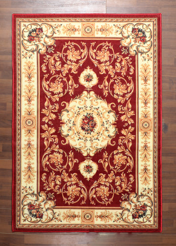 Vibrant Red Medallion Floral Rug  – Felt Backing