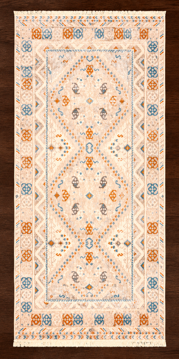 Geometric Beige, Rust & Blue Turkish Floor Runner Rug