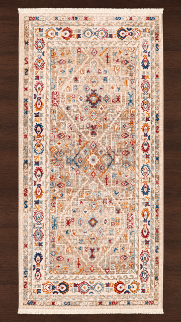 Medallion Cream & Multicolor Turkish Floor Runner Rug