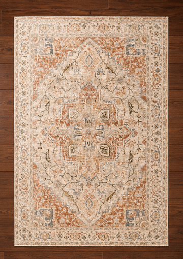 Turkish Rug in Cream, Rust, and Sage Green