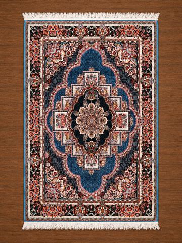 Royal Navy and Crimson Geometric Medallion Persian Heritage Rug