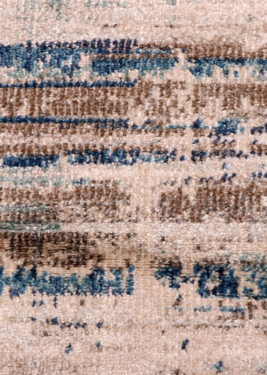 Textured Ivory & Blue Turkish Floor Runner Rug