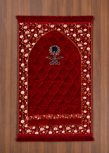 Royal Maroon Floral Quilted Velvet Prayer Mat