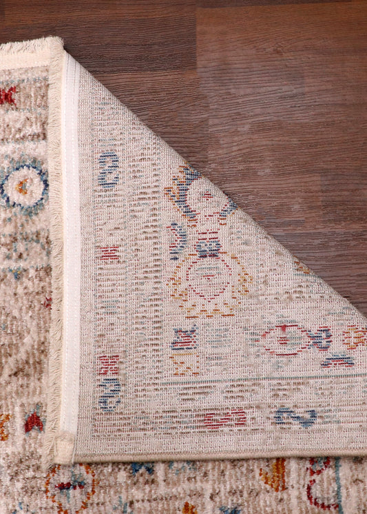 Medallion Cream & Multicolor Turkish Floor Runner Rug