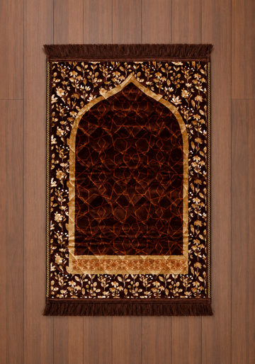 Royal Golden Arch Floral Quilted Velvet Prayer Mat