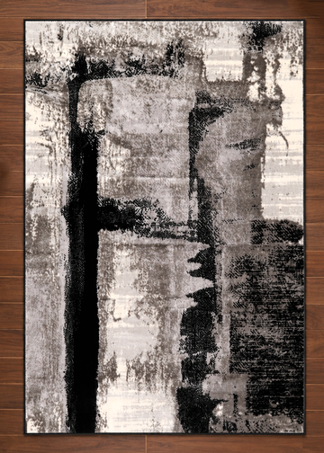 Abstract Charcoal & Cream Turkish Rug