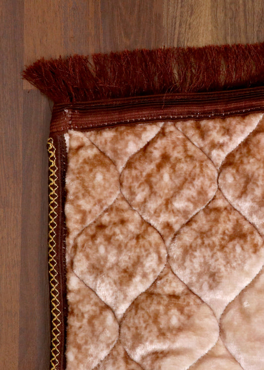 Mosque Quilted Velvet Prayer Mat - Beige & Brown