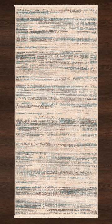 Abstract Cream & Teal Turkish Floor Runner Rug