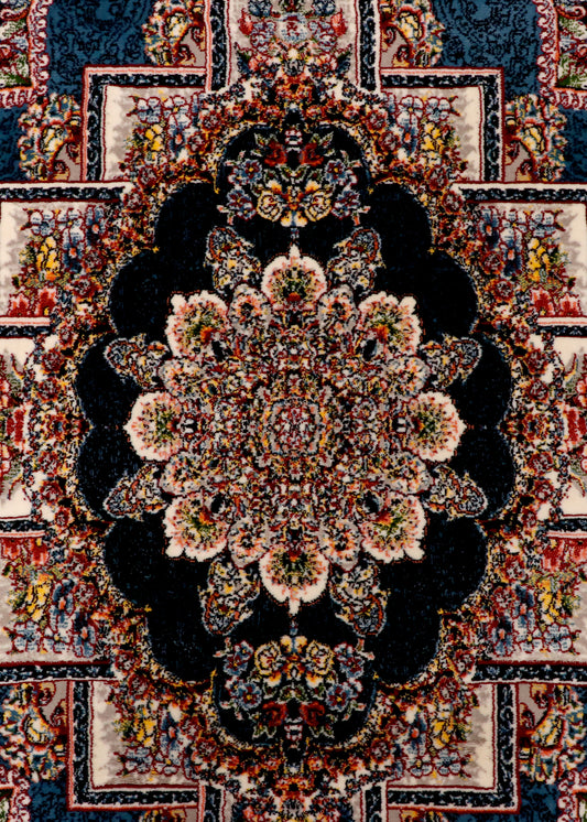 Royal Navy and Crimson Geometric Medallion Persian Heritage Rug