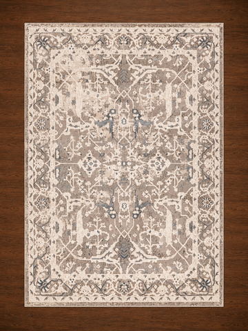 Turkish Rug - Taupe Brown & Slate Blue