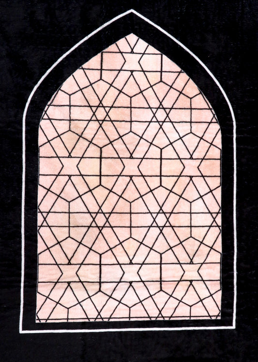 Geometric Arch Premium Velvet Jainamaz – Black & Peach