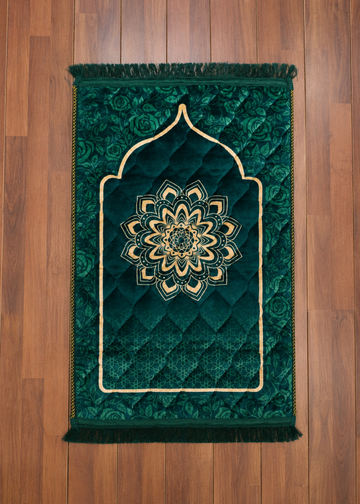 Emerald Green Quilted Velvet Prayer Mat
