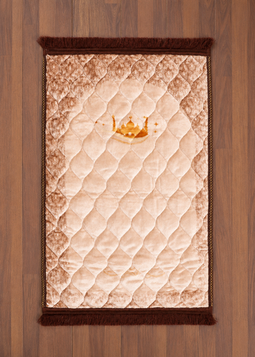 Mosque Quilted Velvet Prayer Mat - Beige & Brown