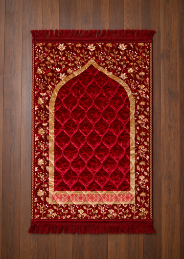 Royal Maroon & Gold Arch Quilted Velvet Prayer Mat