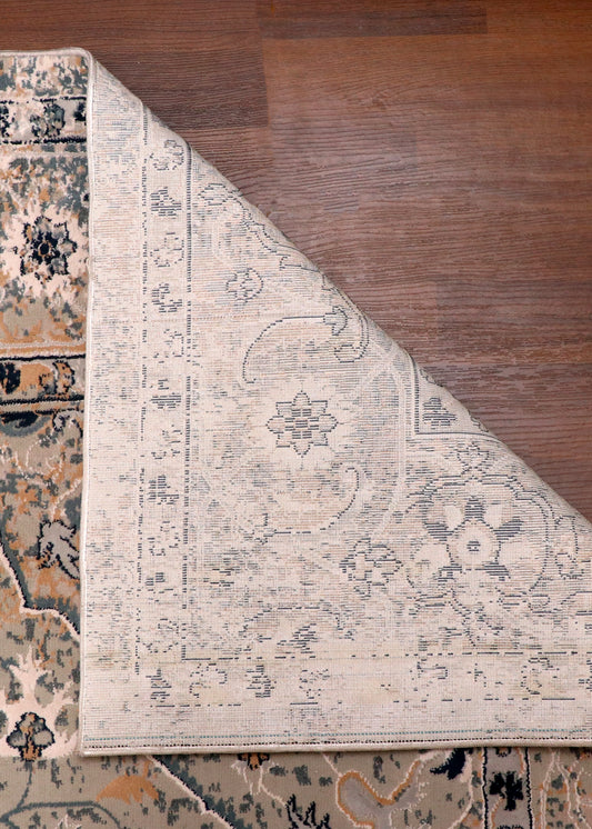 Turkish Rug - Sage Green & Muted Gold