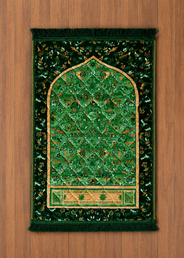 Royal Emerald Floral Arch Quilted Velvet Prayer Mat
