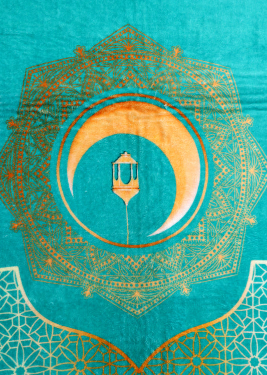 Golden Crescent Arch Velvet Prayer Mat - Turquoise