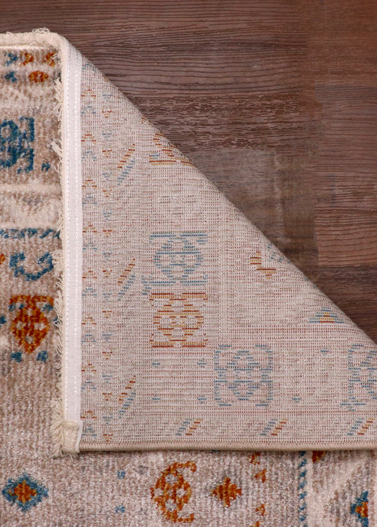 Geometric Beige Rust & Blue Turkish Floor Runnen
