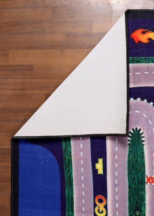 Blue Modish Racing Car Rug