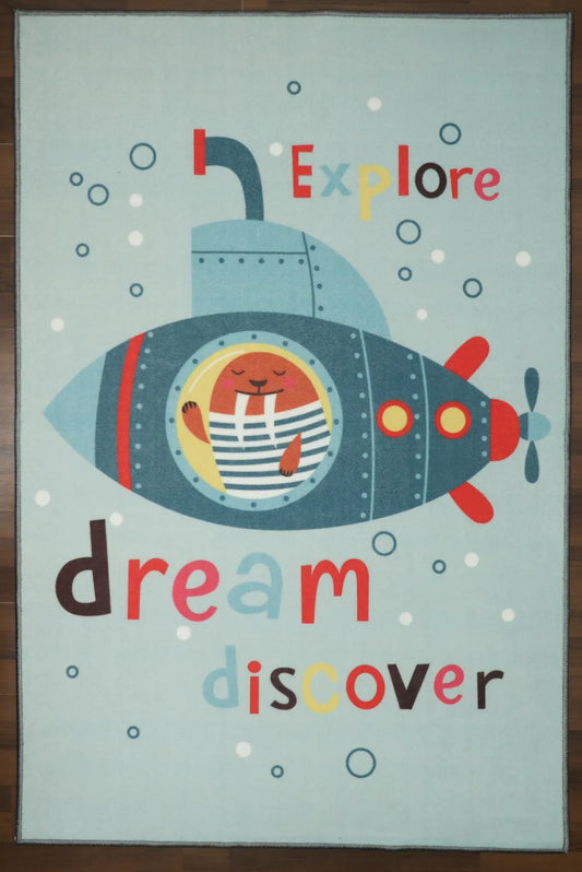 Multi Color Submarine Drawing Print Rug