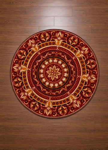 Maroon and Gold Round Rug