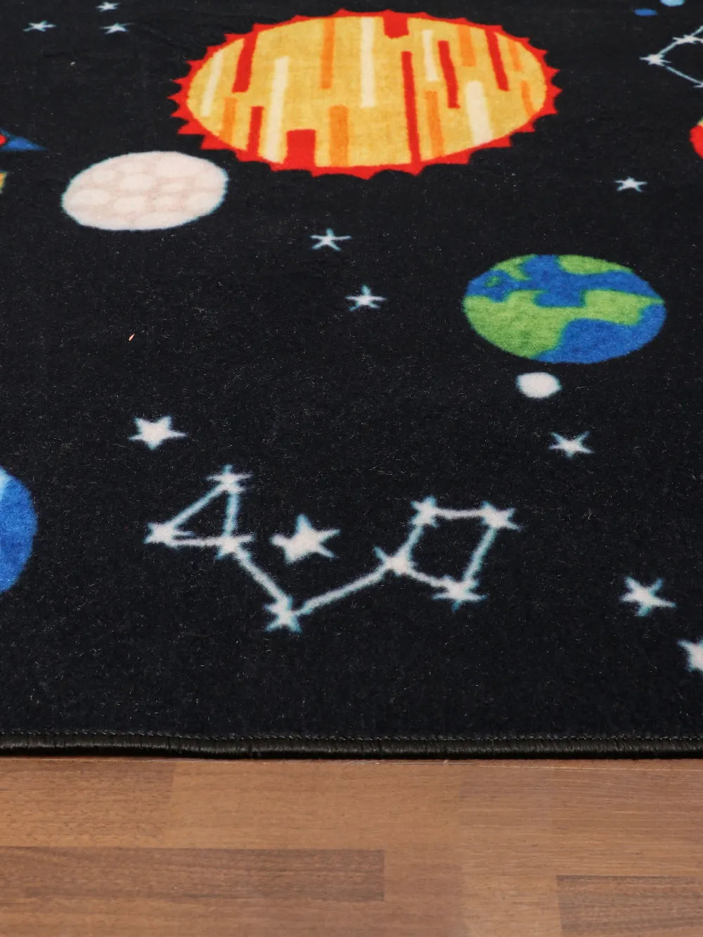 Black Multi Color Space Drawing Print Rug