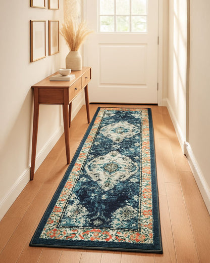 Dark Blue Multi Color Traditional Print  Runner