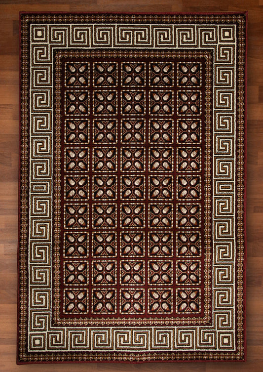 Maroon & Beige Traditional Design Rug