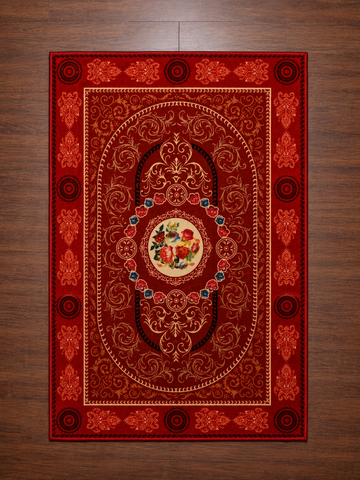 Royal Red Classic Floral Non Woven Rug