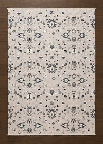 Charcoal Botanical Lattice Turkish Rug