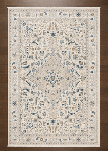Muted Mineral & Cream Turkish Area Rug