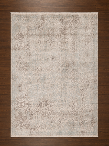 Vintage Beige Aqua Distressed Floral Turkish Rug