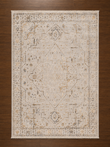 Antique Ivory & Amber Geometric Turkish Rug