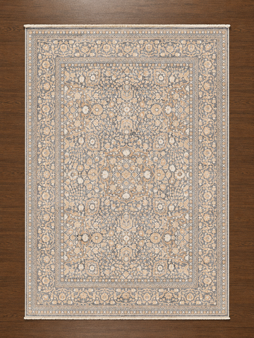 Slate Blue & Gold Floral Medallion Turkish Rug