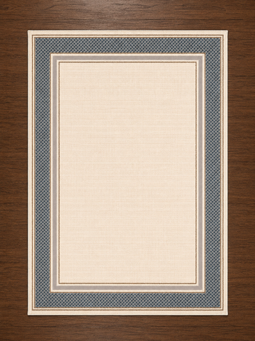 Cream Slate Blue Geometric Framed Turkish Rug